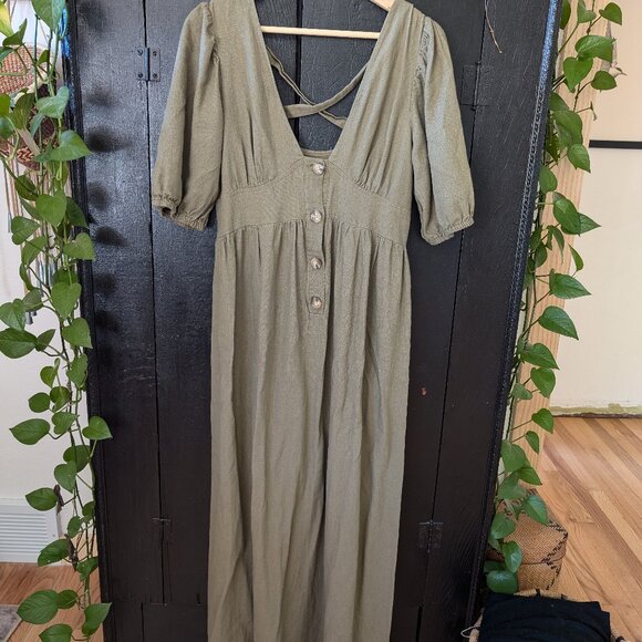 Linen blend maxi dress made in Romania - Picture 1 of 10